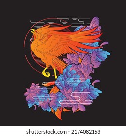 ilustración foenix con fondo de estilo japonés