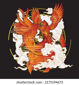 phoenix illustration with japanese style background