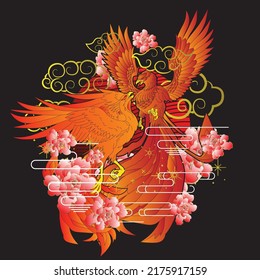 ilustración foenix con fondo de estilo japonés