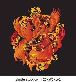 phoenix illustration with japanese style background