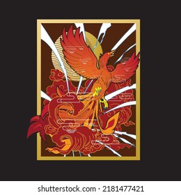 phoenix illustration with japanese style background
