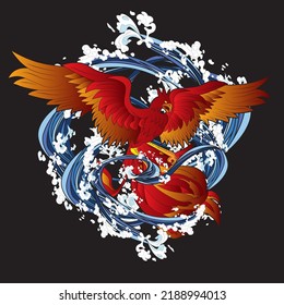 phoenix illustration with japanese style background