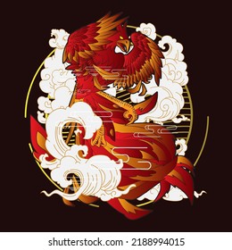 ilustración foenix con fondo de estilo japonés