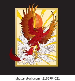 Phoenix-Illustration auf japanischem Hintergrund