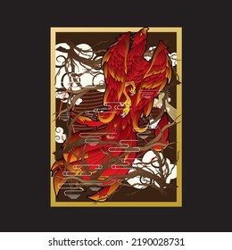 phoenix illustration with japanese style background