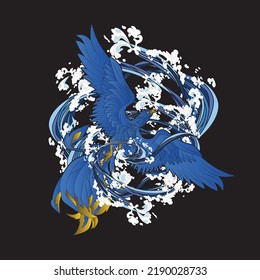 phoenix illustration with japanese style background