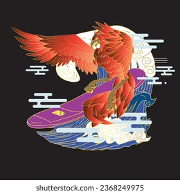 phoenix illustration with japanese style background