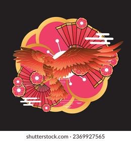 phoenix illustration with japanese style background