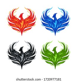 Phoenix illustration vector with black, blue, green and red