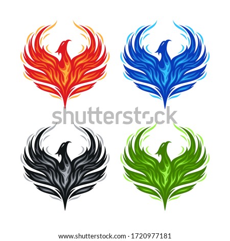 Phoenix illustration vector with black, blue, green and red