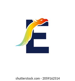 Phoenix letter E logo. Abstract colorful phoenix icon integrated in letter.