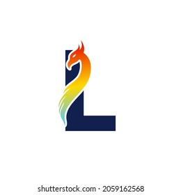 Phoenix letter L logo. Abstract colorful phoenix icon integrated in letter.