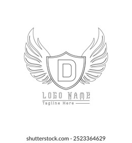 Diseño de logotipo de la letra de Phoenix con alas en fondo blanco.