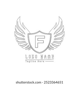 Diseño de logotipo de la letra de Phoenix con alas en fondo blanco.