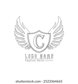 Design de logotipo carta Phoenix com asas em fundo branco.