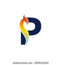 Phoenix letter P logo. Abstract colorful phoenix icon integrated in letter.