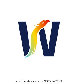 Phoenix letter W logo. Abstract colorful phoenix icon integrated in letter.