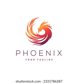 Phoenix logo, abstract circular flame body, firebird design template vector illustration