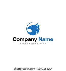 Phoenix Logo Animal Head Bird Vector, Flat Blue Modern Circle Mascot Design Idea