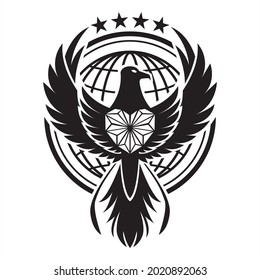 Phoenix logo black with heart symbol and globe also stars 