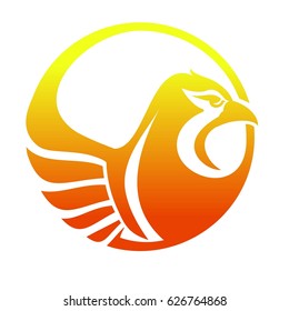 Phoenix logo. Burning bird tattoo, icon, coin