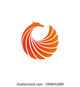 Phoenix logo with circular wings. Circle phoenix wing