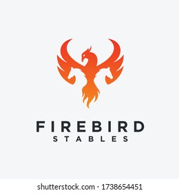 phoenix logo combination with horse vector silhouette illustration template