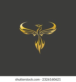 Phoenix Logo Design - Fire Bird  - Golden Eagle Symbol - Abstract Gold Bird Vector - Animal Illustration