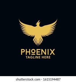 Phoenix Logo Design on Dark Background. Yellow falcon bird logo vector