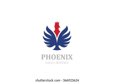 Phoenix Logo design vector template. Abstract soaring bird icon. Royal Heraldic Luxury Eagle with crown Logotype concept.