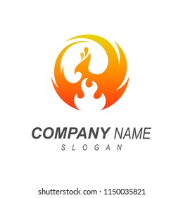 phoenix logo with fire and circle design illustration
