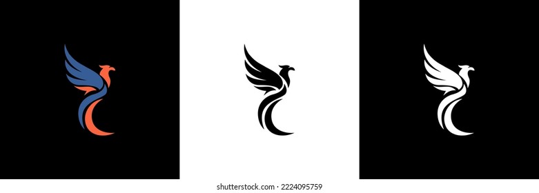 Phoenix Logo flying bird abstract design vector template. Eagle falcon soaring Logotype concept icon.