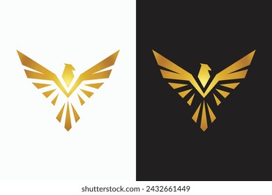 Phoenix Logo Gold Elegance Premium Abstract Silhouette Eagle Falcon Hawk Bird Fly Wing Abstract Sign Symbol Business