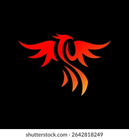 Phoenix Logo Illustration Design Template. Red Color Phoenix Bird with Spread Wing Logo Design