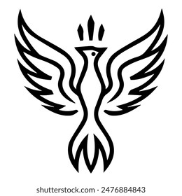 Phoenix logo or modern line icon. Vector line art and icon design with bold outline. Black and white Pixel Perfect minimalistic symbol isolate white background. Creative logotype