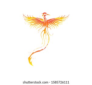 phoenix logo, popular myth logo concept, illustration of a flying phoenix with a charming pose.