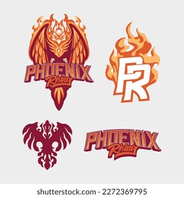 Phoenix Logo Set with Flying Phoenix, Logotype, Monograms, and Silhouette Logo