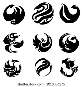 Phoenix logo set.Hand drawn and silhouette style The Fenix logo on white background.