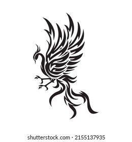 phoenix logo, silhouette of abstract black phoenix bird of heaven vector illustrations