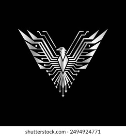 Phoenix logo with technology. Vector logo design templates.