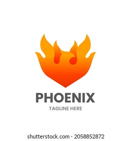 Phoenix logo template. Abstract bird made of flame. Stock vector illustration.