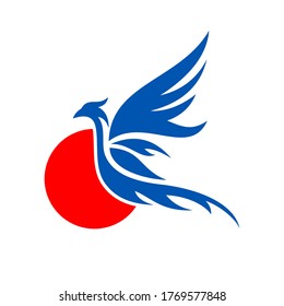 Phoenix logo template, Blue-Fire-bird, Eagle logo