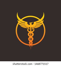 phoenix logo template design with circle for medical and helathy logo