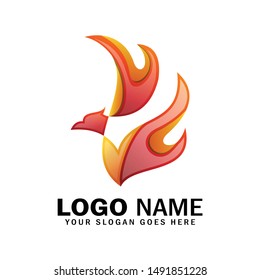 Phoenix logo with wings fire, falcon, eagle, hawk vector icon