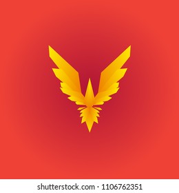 Phoenix logotype. Geometric stylized flying bird. Element for branding and identity.