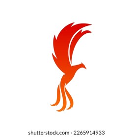 Phoenix, icono de ave mágica. Pájaro de fuego mágico, fénix volador o animal de fantasía con ala de fuego y compañía de cola símbolo vector o emblema. Signo de espíritu, creatividad y concepto de idea con águila de araña roja