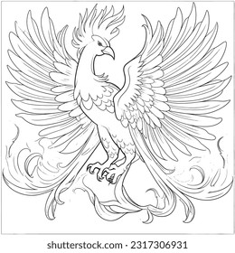 Phoenix, Magical coloring book with fairy tale animals. Color enchanting creatures like Griffins , Phoenix, Dragon and mermaids. Let your imagination roam.