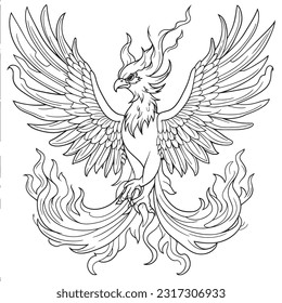 Phoenix, Magical coloring book with fairy tale animals. Color enchanting creatures like Griffins , Phoenix, Dragon and mermaids. Let your imagination roam.