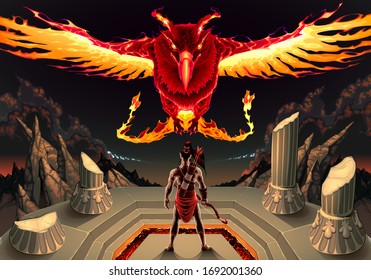 The Phoenix and the man. Vector fantasy illustration
