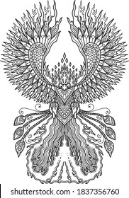 phoenix mandala design for coloring book or t shirt design print
